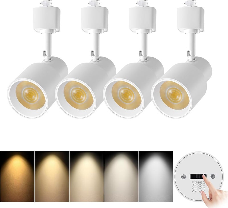 AIBISOD 10W 5-Color LED Track Lighting Heads, Dimmable H Track Light Heads 2700-6000K Flexible Adjustable Track Lighting Head Fixtures CRI90+24° for Accent Art Task, White Track Lighting Heads 4 Pack - Image 1